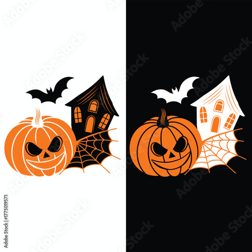 Halloween Pumpkin and Bat Illustration Vector