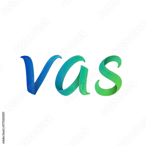The letters vas in vibrant gradient blue green and aqua colors forming a ribbon shape on a black background artistic design