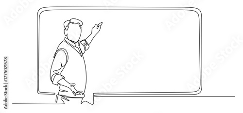 One continuous line drawing happy Teachers day. The teacher writes on the blackboard