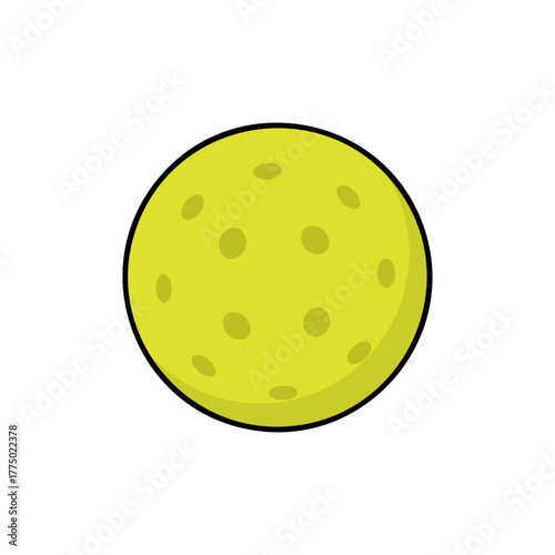 Yellow pickleball ball with small holes, isolated on white background, used for indoor and outdoor paddle games.