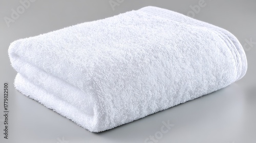 Crisp white towel perfectly folded on elegant gray surface for spa bathroom decor.