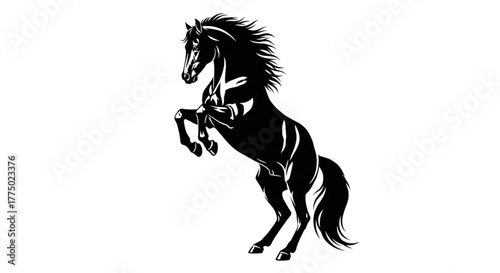Powerful Rearing Black Stallion Silhouette for Sports Teams Logos and Dynamic Brand Identity