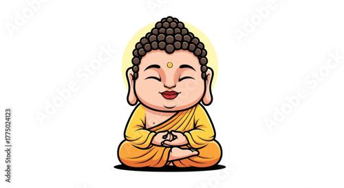 Tranquil cartoon depiction of a meditating Buddha, conveying peace and serenity