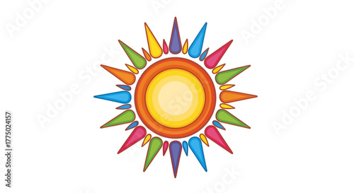 Vibrant and cheerful sun illustration with a kaleidoscope of colors and playful design