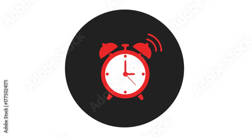 Vibrant alarm clock icon against a dark circle, indicating wakefulness and punctuality