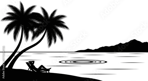 Tropical Beach Vacation Relaxation Silhouette for Travel Website Banner Design Summer Escape
