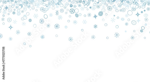 Subtle winter backdrop with simple snowflakes and dots falling from the top border delicately