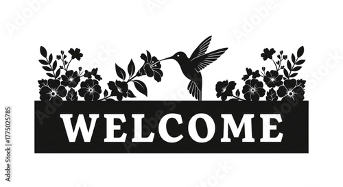 Metal Welcome Sign with Hummingbird and Flowers for Garden Entry Decor
