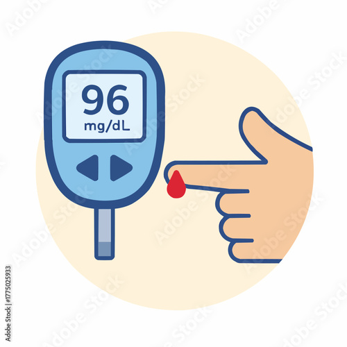 Flat vector of person checking blood glucose with glucometer at home