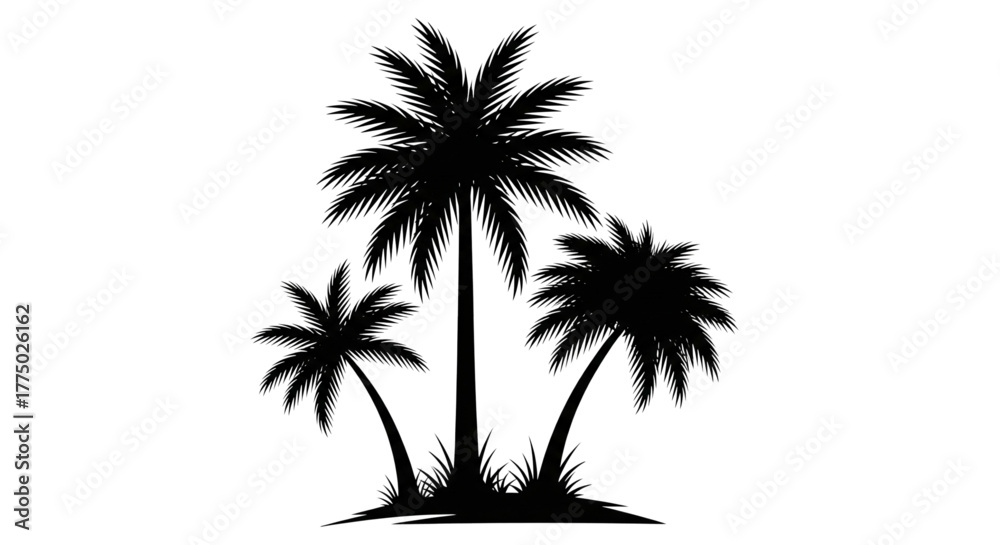 Fototapeta premium Tropical Palm Tree Silhouette for Vacation Travel Beach Resort Summer Vacation Design Element
