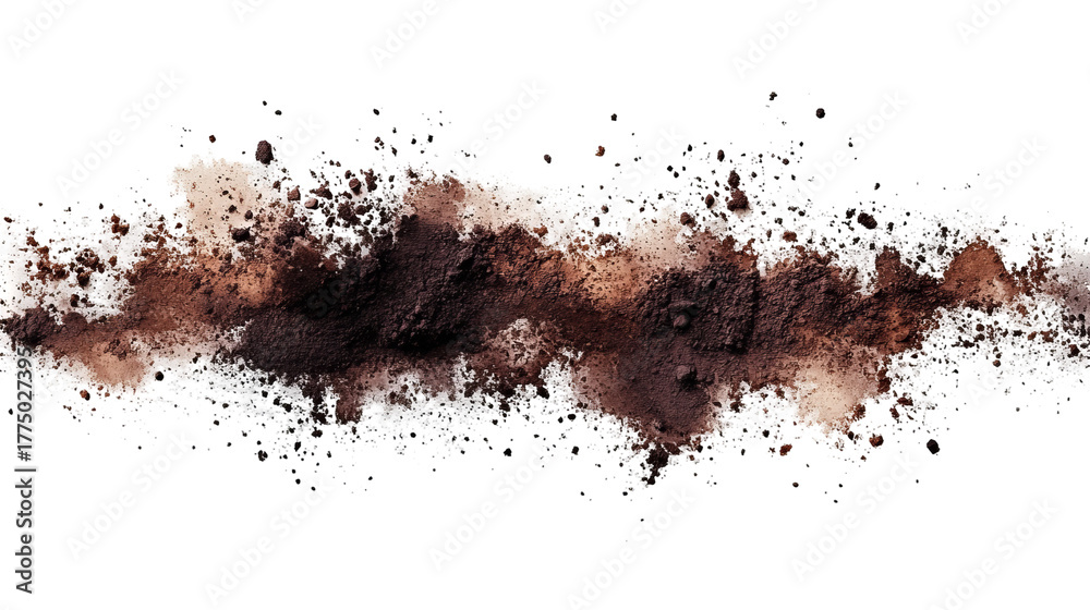 Fototapeta premium Brown powder erupts in a dynamic wave against a black background, creating a textured cloud