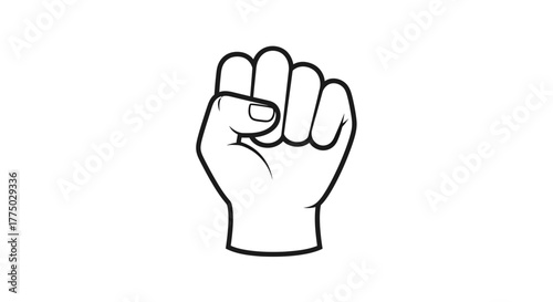 Monochrome vector illustration showing a raised clenched fist symbolising determination or