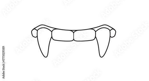 Outlined vampire teeth illustration for graphic design and Halloween theme projects
