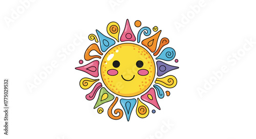Playful sunshine character with vibrant abstract rays radiating from a smiley face