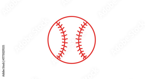Red outline illustration showcasing a baseball with stitched detailing on a white backdrop