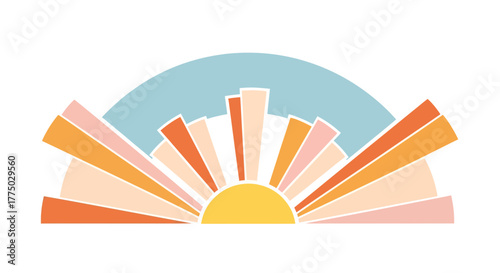 Retro sunburst design with pastel hues evoking a vintage summer aesthetic illustration