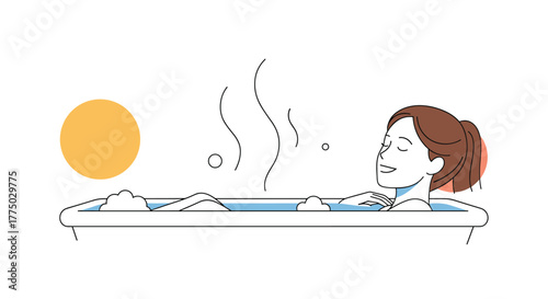 A serene woman unwinds in a warm bubble bath with closed eyes, embracing a moment of self-care and peaceful relaxation.