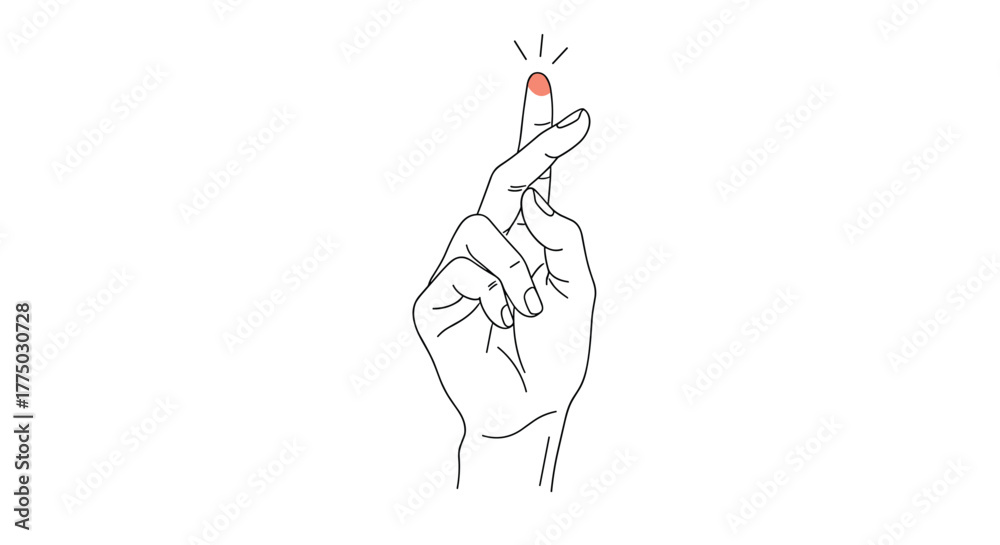 Obraz premium Minimalist line art of a hand with crossed fingers, symbolizing a wish, good luck, or a playful promise, with a subtly highlighted fingertip.
