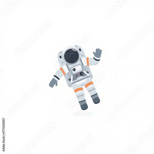 Flat Vector Astronaut Floating in Space with Hand Wave Gesture