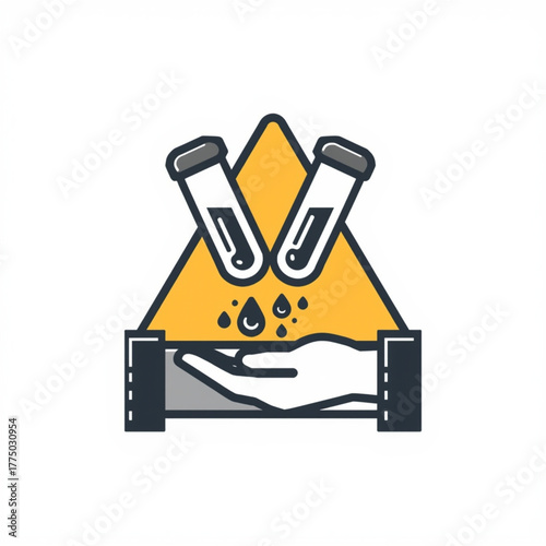 Chemical Hazard Warning Sign with Corrosive Test Tubes and Hand Icon