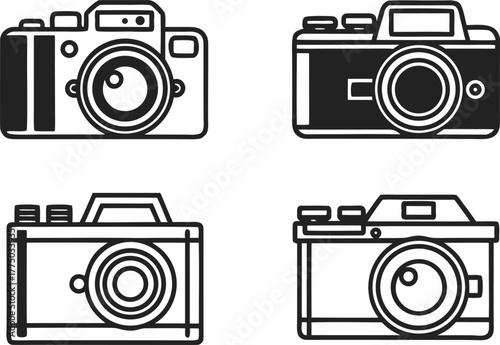 Camera Set Design Illustration. Photography Camera Collection Design. Modern Camera Equipment Artwork. Digital Camera Icon Set Design. Professional Camera Set Illustration. Camera Lens and Gear Set
