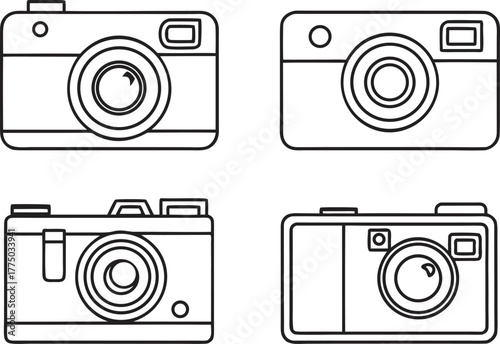 Camera Set Design Illustration. Photography Camera Collection Design. Modern Camera Equipment Artwork. Digital Camera Icon Set Design. Professional Camera Set Illustration. Camera Lens and Gear Set