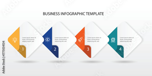 Infographic template vector design. 4 step horizontal box or square for workflow, business presentation