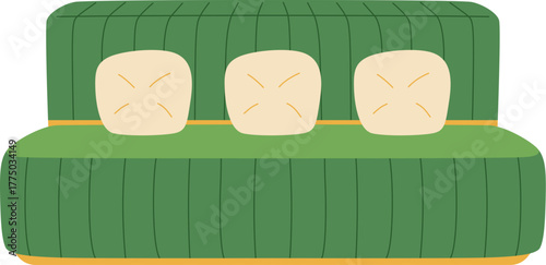Green Couch with Three Cushions Illustration