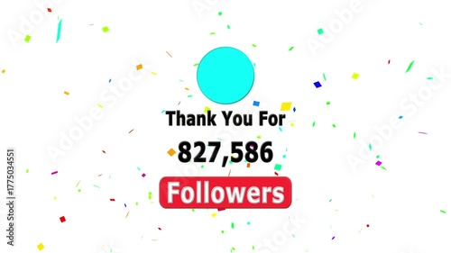 Thank you for 1M followers. Celebrate with your fans ,Congratulations Social media 10 lakh followers counting notification icon animation on alpha channel, Incoming followers counting notification.