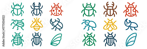 Colorful collection of insects and leaves in a playful design for children's education or decoration purposes