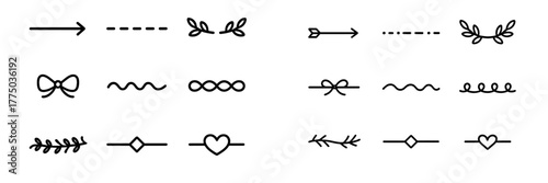 Decorative elements including arrows, bows, and floral designs for creative projects and crafts