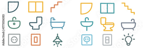 Icons representing common home fixtures and utilities displayed on a clean background for design reference and inspiration