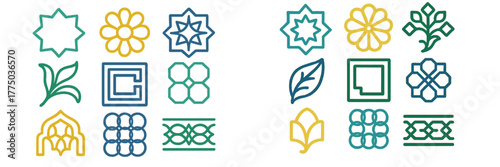 Geometric patterns and floral designs in vibrant colors showcase cultural artistry and creativity in a decorative arrangement