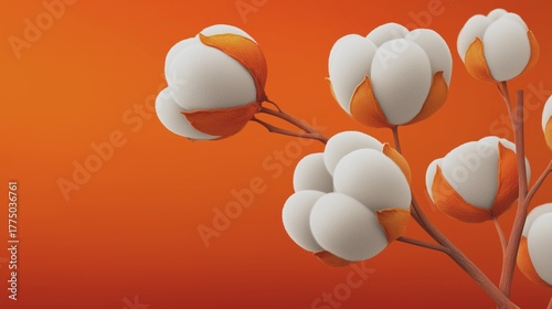 Cotton ball Plant Closeup on Orange Background