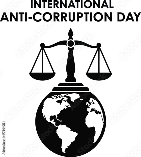 Illustration of international anticorruption day with justice scales globe 