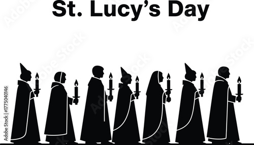 Illustration of st lucys day with procession of children holding candles