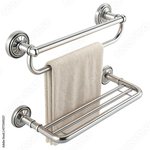 Elegant brushed nickel double towel rack with plush towel adds modern sophistication to any bathroom space