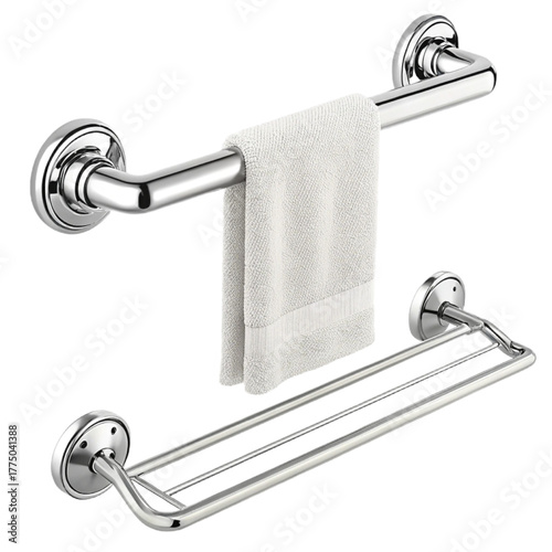 Elegant chrome towel bar and grab bar with plush white towel, enhancing bathroom safety and style for modern living.