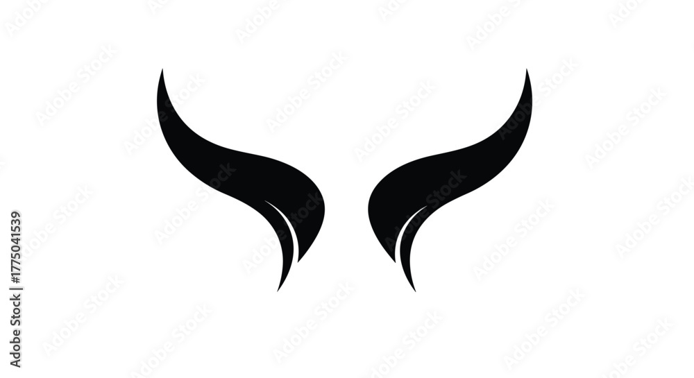 Obraz premium Black stylized devil horns silhouette on a white background; a symbol of evil or a fantasy creature.