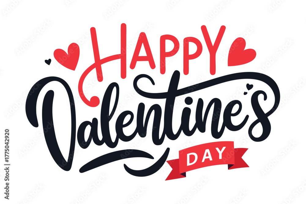 Fototapeta premium Happy valentines day lettering, hand drawn heart, love, holiday