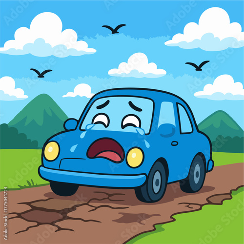 vector of a car passing through a potholed road