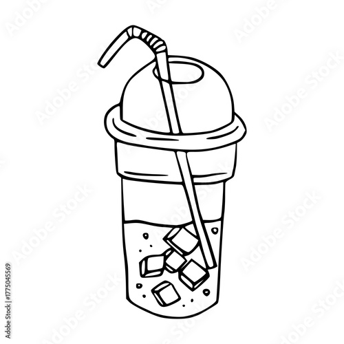 hand-drawn summer drink in plastic cup with straw doodle