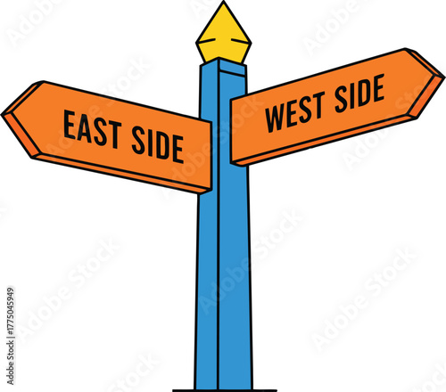 Directional signpost east west choices decision road sign vector