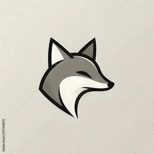 Elegant and minimalist gray fox head logo design. A modern and clean graphic illustration of a clever wild animal icon for branding