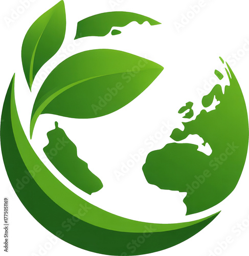 Green earth eco logo leaf, sustainable planet icon, nature emblem, clean design