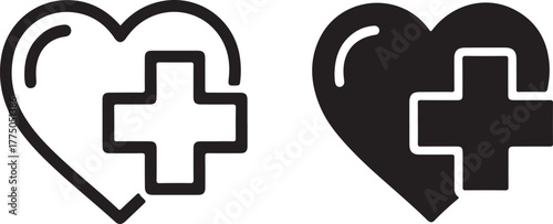 Stylized heart icon with a medical cross symbol inside, representing healthcare and well-being, simple graphic art isolated on white background, Vector, illustration