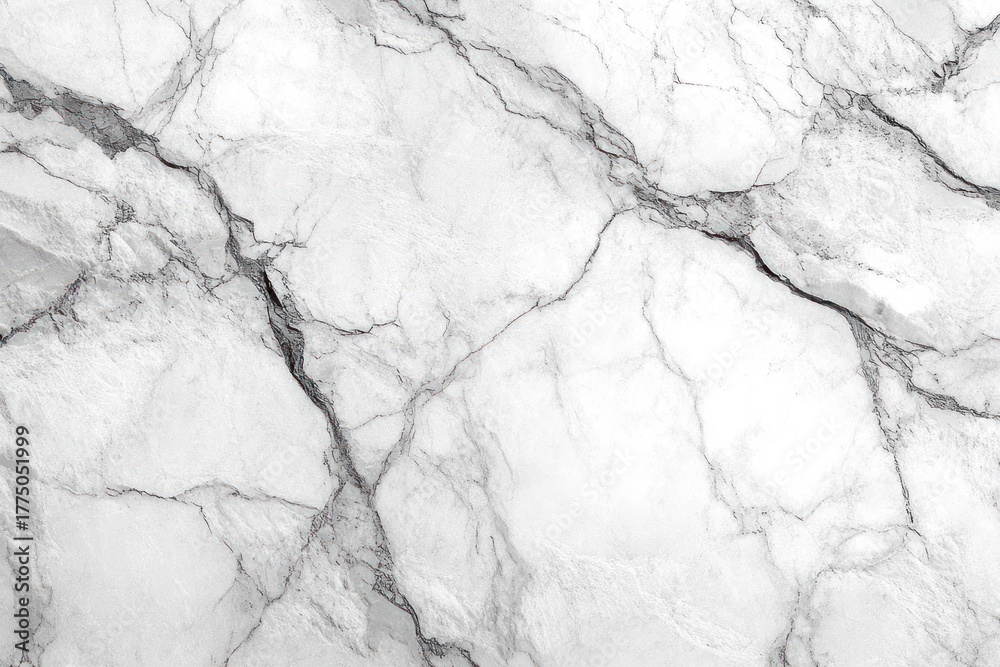 Obraz premium Close-up of white marble texture with natural gray and black veins forming an intricate abstract pattern