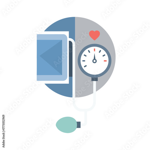 Medical blood pressure monitor with gauge and bulb, showing heart rate