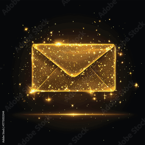 Golden envelope revealing bright light and seal, perfect for invitations, announcements, and awards   , vector style simple color