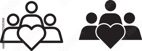 Group of people icons with a heart symbol signifying community care, love, and connection in teamwork and relationships. isolated on white background, Vector, illustration